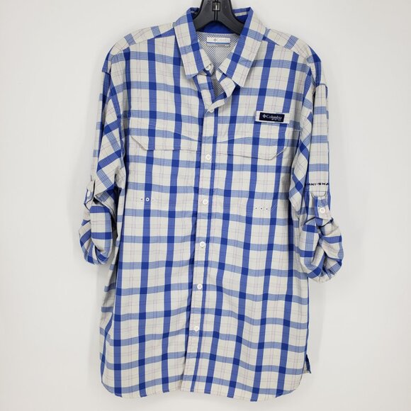 Chemise Columbia Super Tamiami Homme Taille L - Vert Et Bleu Plaid - Omni-Shade UPF